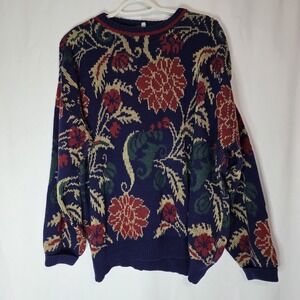 Vintage Floral Tapestry Knit Sweater Oversized Boho Cottagecore Grannycore Cozy